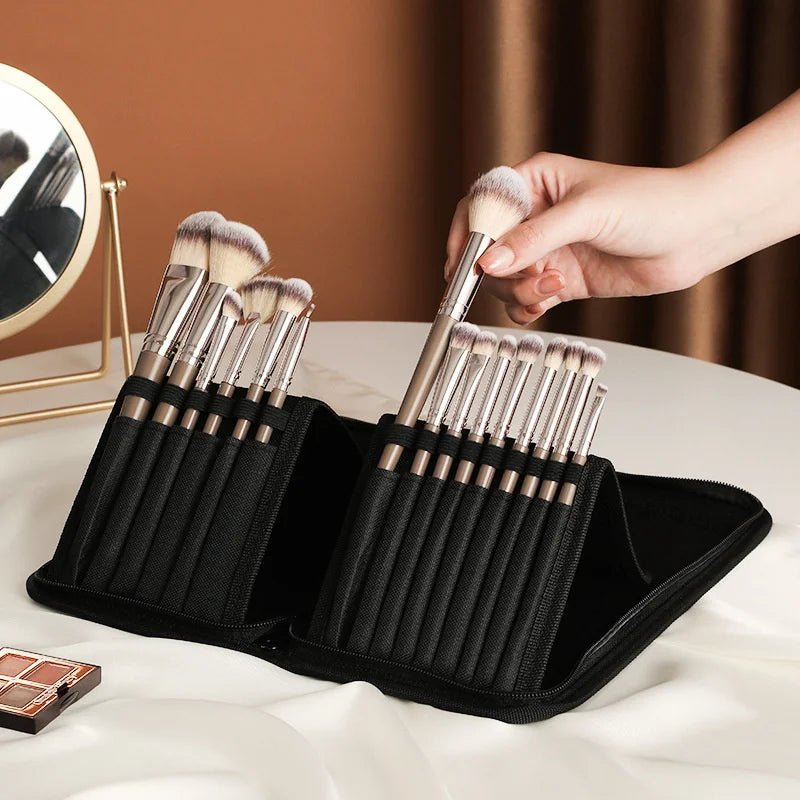 15 Holes Foldable Women Makeup Brush Tools Bag Waterproof Large Capacity Travel Makeup Brushes Storage Beauty Tools Pouch Holder - EUPHORIA