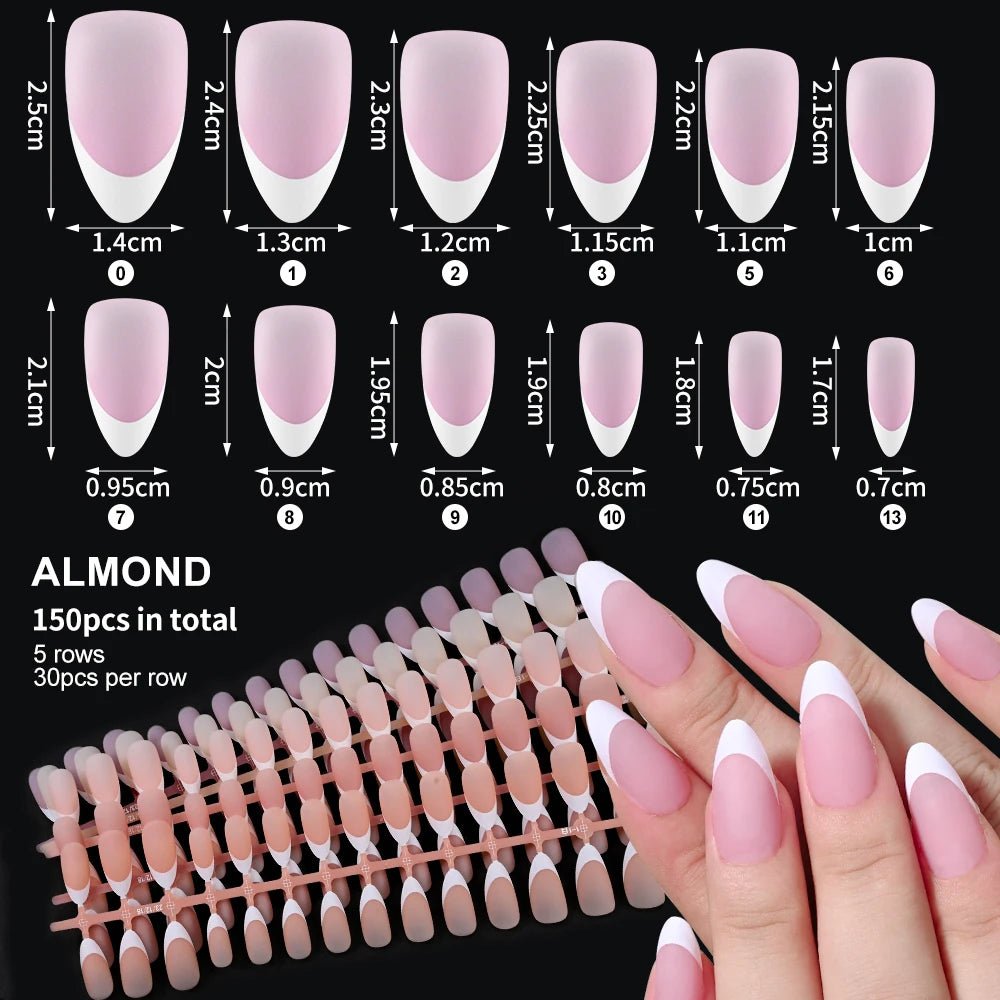 150Pcs French Gel Nail Tips Press On Nails Full Cover Nude Pink Almond Shape Extension False Nails For Nail Art DIY 15 Sizes - EUPHORIA