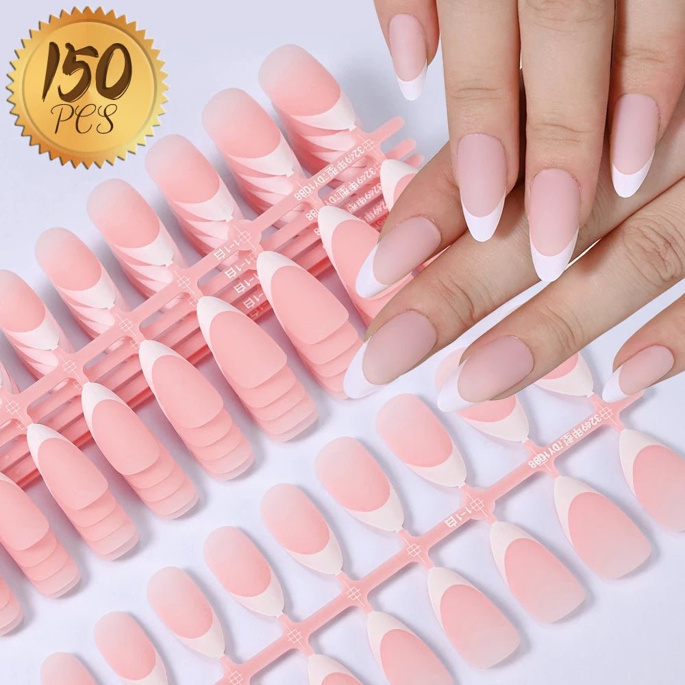 150Pcs French Gel Nail Tips Press On Nails Full Cover Nude Pink Almond Shape Extension False Nails For Nail Art DIY 15 Sizes - EUPHORIA