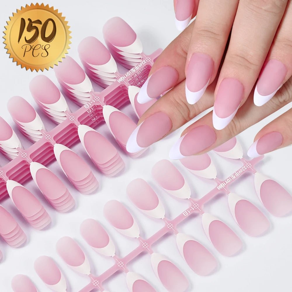 150Pcs French Gel Nail Tips Press On Nails Full Cover Nude Pink Almond Shape Extension False Nails For Nail Art DIY 15 Sizes - EUPHORIA