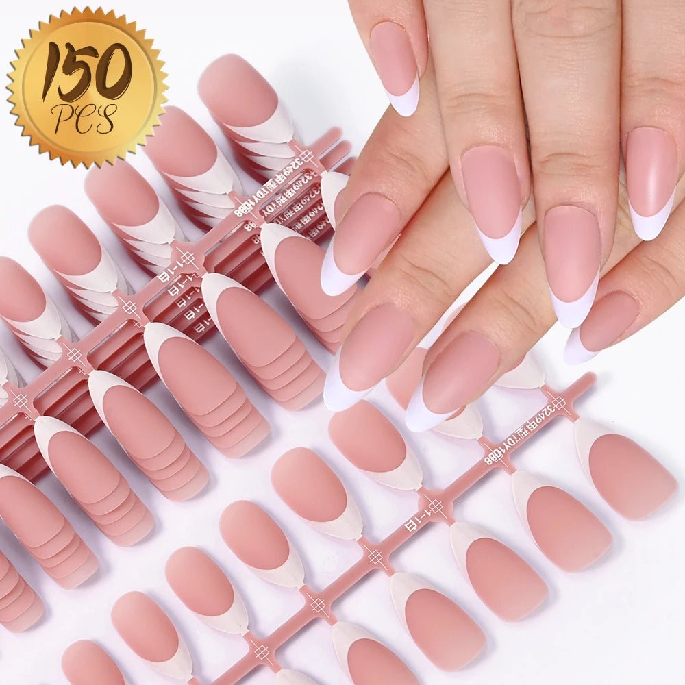 150Pcs French Gel Nail Tips Press On Nails Full Cover Nude Pink Almond Shape Extension False Nails For Nail Art DIY 15 Sizes - EUPHORIA