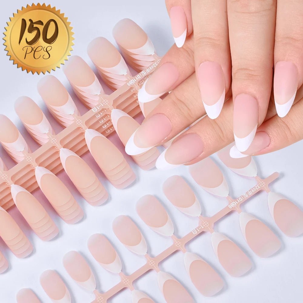 150Pcs French Gel Nail Tips Press On Nails Full Cover Nude Pink Almond Shape Extension False Nails For Nail Art DIY 15 Sizes - EUPHORIA