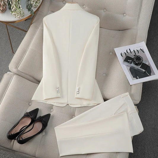 ZJYT Spring 2025 New Korean Fashion One Button Blazer Set Pants 2 Pieces Womens Outfit Elegant Office Lady Jacket Trousers Suit - EUPHORIA